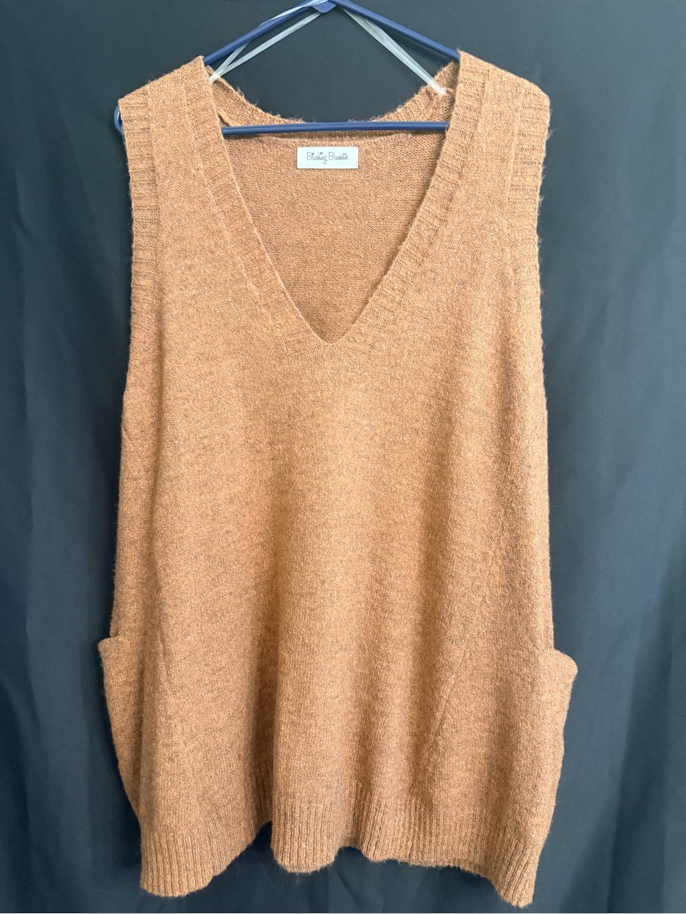 Blushing Brunette Oversized Sweater Vest Tunic Camel Brown S/M NWOT